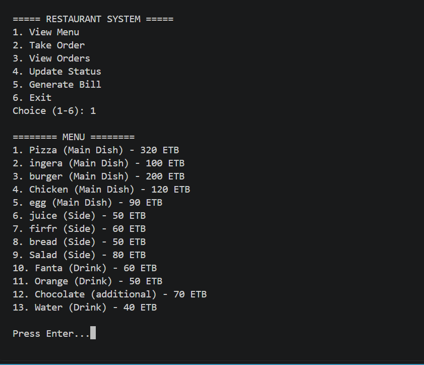 Restaurant System